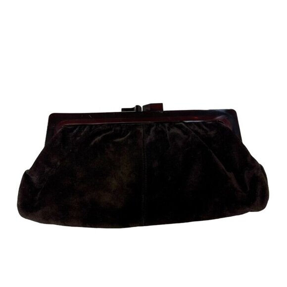 Hutzler's Handbags - Hutzler's Baltimore Black Suede Clutch Purse with Bakelite Frame Made in Italy